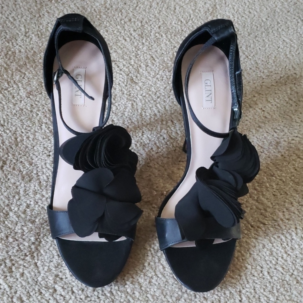 Glint Black Satin Stiletto Heel - Size 10